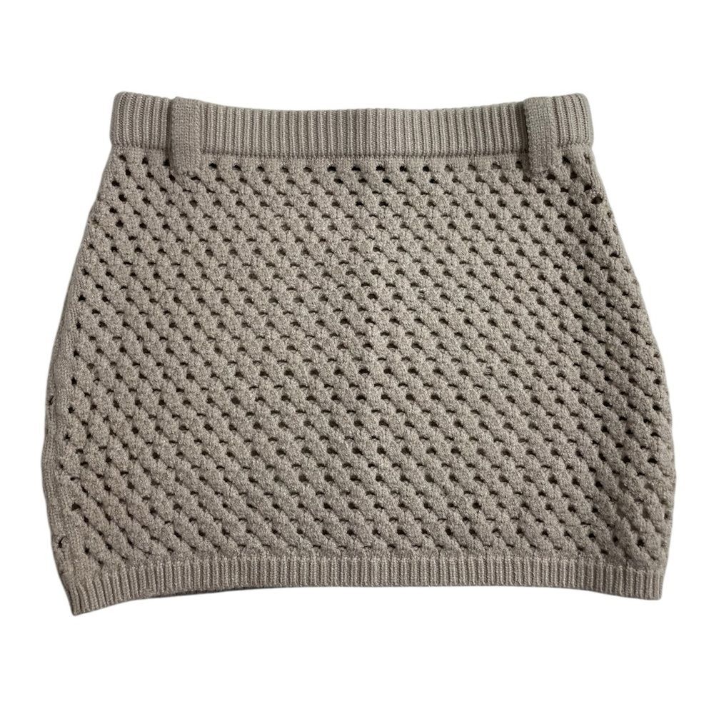 NEW SER.O.YA Open Knit‎ Crochet Mini Skirt Size SMALL Belt Loops Neutral Beige